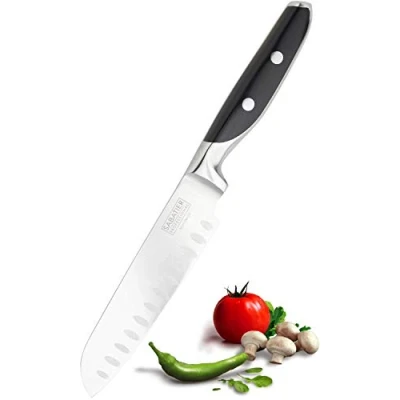 Image of Taylors Eye Witness Sabatier Professional Oriental Santoku Knife 5in/12cm Full Tang Blade Forged from Top Grade Taper Ground Stainless Steel, Twin Rivet Comfort Handle. Sharper for Longer