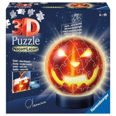 Image of Ravensburger Halloween Pumpkin Shaped 3D Jigsaw Puzzle Ball for Kids Age 6 Years Up 72 Pieces with Lighting No Glue Required