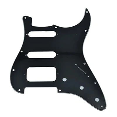 Image of Dopro 11 Hole Strat HSS Guitar Pickguard 2 Screw Humbucking Pickup Mount for American FD Stratocaster Black 3 Ply