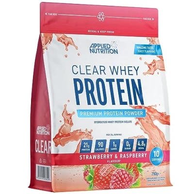 Image of Applied Nutrition Clear Whey Isolate Protein Isolate, Refreshing High Powder, Fruit Juice Style Flavours (Strawberry &amp; Raspberry) (250g 10 Servings)