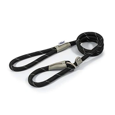 Image of Ancol Viva Black Reflective Adjustable Rope Dog Slip Lead Lightweight Weatherproof Pet Puppy Walking Leash 1.5mx12mm