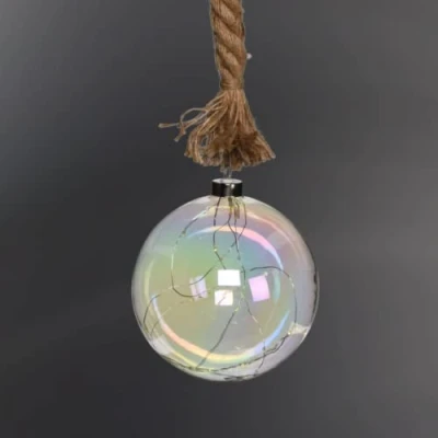 Image of URBNLIVING LED Light Up Glass Ball Orb Globe On 1m Brown Jute Rope with Timer Décor Xmas (Iridescent, 15cm)