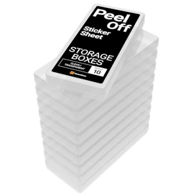 Image of WestonBoxes Plastic Peel Off Sticker Sheet Storage Box for arts, crafts, cardmaking and scrapbooking (Clear, Pack of 10)