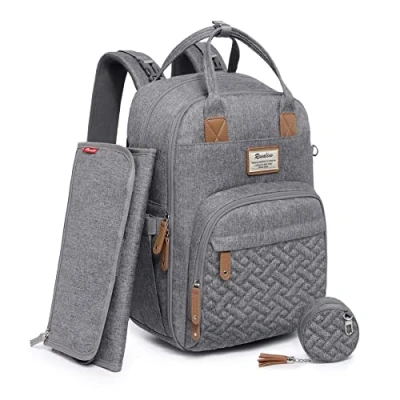 Image of RUVALINO Baby Changing Bag Backpack, Neutral All in One Bags for, Multifunction Large Travel Backpack with Portable Pad, Stroller Straps, Pacifier Case and Insulated Pockets, Gray