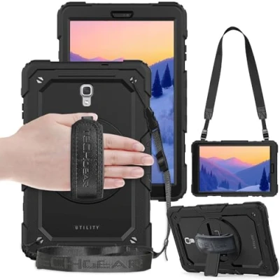 Image of TECHGEAR UTILITY Case fits Samsung Galaxy Tab A 10.5&quot; (SM T590 Series) Tough Rugged HEAVY DUTY Armour Shockproof Protect 360 Degree Rotating Stand, Hand Strap and Shoulder Black