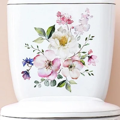 Image of Toilet Lid Stickers, Bathroom Decals, Flower Butterfly Decals Self adhesive Sticker for Bathroom, Wall Decor Toilet, Décor, Removable Waterproof