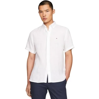 Image of Tommy Hilfiger Men Short Sleeve Shirt, White (Optic White), XS