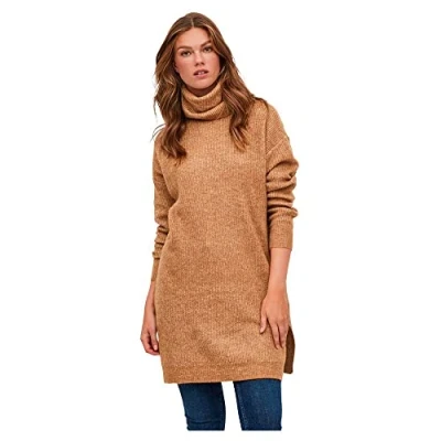 Image of Vila VICILIA ROLLNECK L/S KNIT TUNIC/SU women&#039;s Dress in Beige
