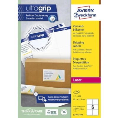 Image of Avery Zweckform L7166 100 Shipping Labels Sheets / 600 99.1 x 93.1 mm White
