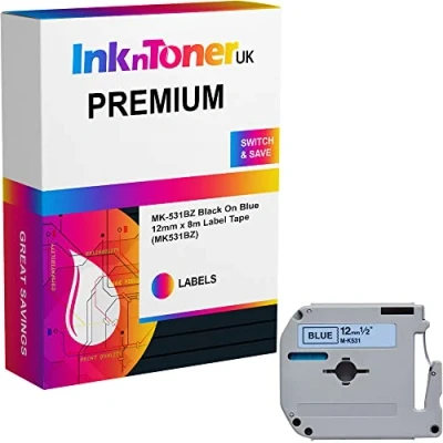 Image of Premium Compatible Mk 531bz Black On Blue 12mm X 8m Plastic Label Tape (mk531bz)