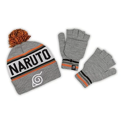 Image of Bioworld Naruto Kids Pom Beanie &amp; Glove Set