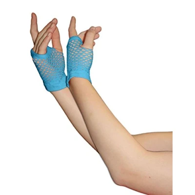 Image of Crazy Chick New Ladies Girls Short Fishnet Gloves Assorted Colours Fingerless Gloves, Party Fancy Dress Tutu Neon (Turquoise)