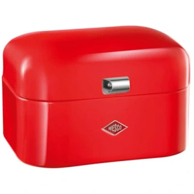Image of WESCO Single Grandy Bread Bin in Red, Powder Coated Sheet Steel, Ventilation Holes and Sturdy Handle, 22 x 26.8 17.5 cm
