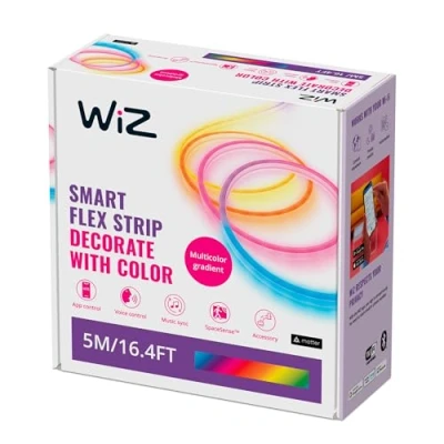 Image of WiZ Smart Flex LED Strip Light, 5m, 16 Million Colours, Dynamic Light Scenes, Connects to Your Wi Fi, Voice/App Control, Works with Google Home, Alexa and HomeKit, Lights Bedroom, Living Room