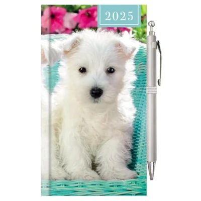 Image of 2025 Hardcover Diary &amp; Pen Set Slim Wallet Week to View Planner Cute Puppy Design