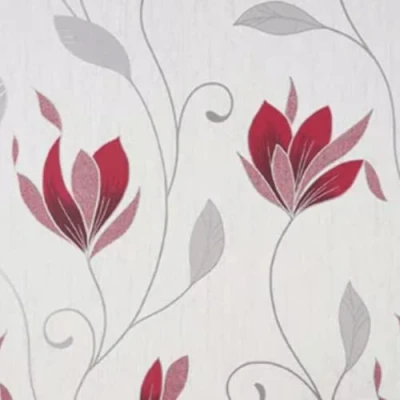 Image of Crown Synergy Floral Red and Grey Wallpaper Textured Vinyl Feature Wall