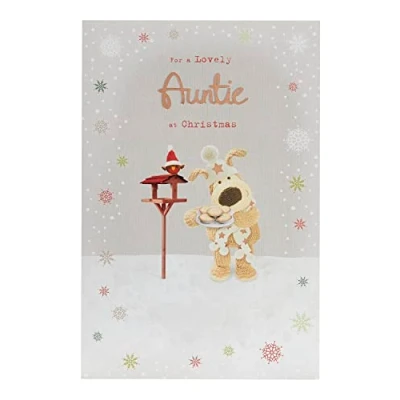Image of Boofle Auntie Christmas Card with Envelope Sweet Design and Mince Pies, Multi