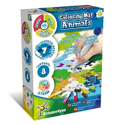 Image of Science4you Colouring Mat Animals with 7 Coloured Markers, Washable Water, Craft Kit and Educational Set for Children 3+ Years (80002801)