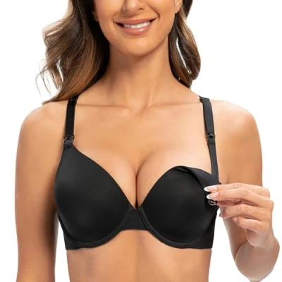 Image of MELENECA Women&#039;s Breastfeeding Padded Plus Size Convertible Underwire Nursing Bra Black 38F
