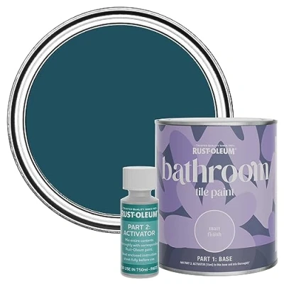 Image of Rust Oleum Blue Water Resistant Bathroom Tile Paint in Matt Finish Commodore 750ml