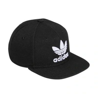 Image of adidas Originals Kids Boy&#039;s/Girl&#039;s Trefoil Chain Flatbrim Structured Snapback Cap, Black/White, One Size