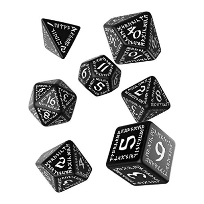 Image of Q Workshop QWORUN05 Qworkshop 2 Piece Runic Dice Set, Black and White, Multi Color