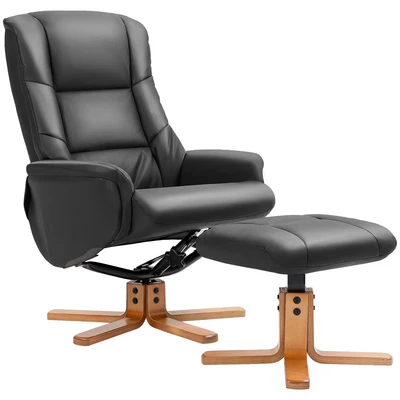 Image of HOMCOM Recliner Armchair with Wood Base, Upholstered Reclining Chair, Black