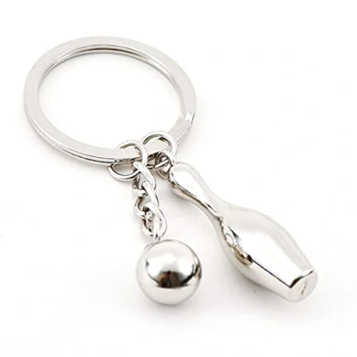 Image of ARFUKA Keyring Metal Bowling Keychain Sport Key Chain Keyring, Christmas/Birthday Gift for Men and Women Silver