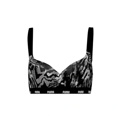 Image of PUMA Women&#039;s Printed Padded Top Sports Bra, Black, XL