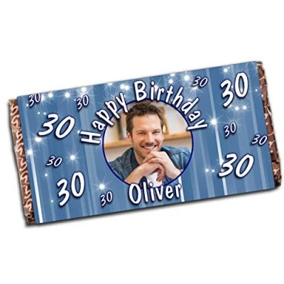 Image of Personalised Happy Birthday Milk Chocolate Bar 18th 21st 30th 40th 50th Present Blue N8 Any age