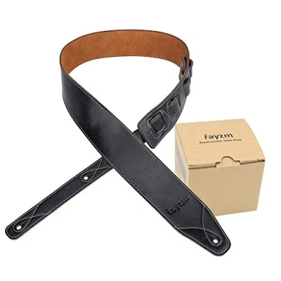 Image of Rayzm Guitar Strap/Bass Strap with Suede Backing, Quality Genuine Leather Belt for Acoustic/Electric/Bass Guitar, 6.5 cm Wide
