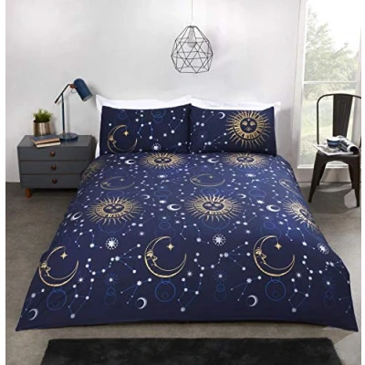 Image of Rapport Home Celestial Duvet Cover Bed Set, Polycotton, Navy, King