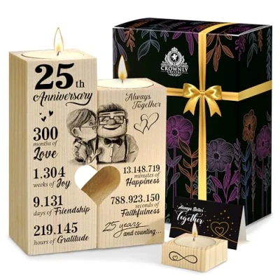 Image of CROWNLY CRYSTAL® 25th Wedding Anniversary Decorations Couples Gifts for Him and Her Personalised Women Candles I Love You Wife