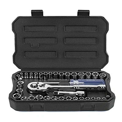 Image of WORKPRO 39 Piece Drive Socket Set 1/4&#039;&#039;3/8&#039;&#039;, CR V Metric and Imperial Sockets with Quick Release Ratchet Wrench, Compact for Car Repair