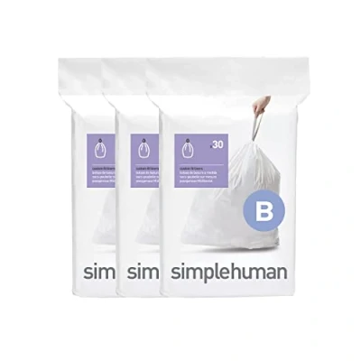 Image of simplehuman CW0251 code B Custom Fit Bin Liner Bulk Pack, White Plastic (3 Pack of 30, Total 90 Liners)