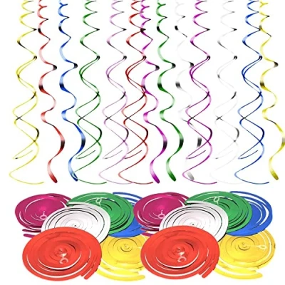 Image of Spiral Streamers 48pcs Swirl Ceiling Decorations 6 Color Birthday Foil Hanging Party for Wedding Christmas Halloween Supplies