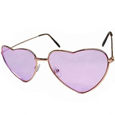 Image of Jokeshop Purple Heart Shaped Glasses Summer Love Festival Sunglasses Hippy Hippie Fancy Dress