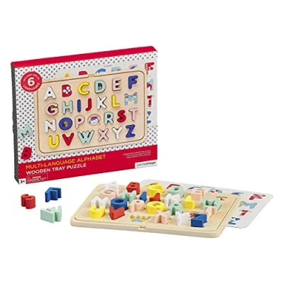 Image of Petit Collage PTC319 Multi Language Alphabet Wooden Tray Puzzle, Multicolor