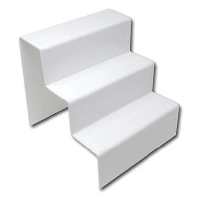 Image of EPOSGEAR Three (3) Step Tier Clear or Coloured Acrylic Plastic Retail Riser Counter Display Plinth Stands Perfect for Shops, Stalls, Ornaments, Models etc (White, Large)