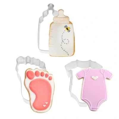 Image of Anniversary House 3 Piece Cookie Cutter Set, Tin Plated Steel, Baby Shower, Shower Cutters, K0014, Silver