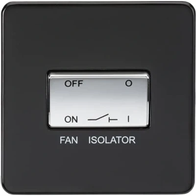 Image of KnightsBridge 10A 1G 3 Pole 230V Screwless Matt Black Electric Fan Isolator Switch