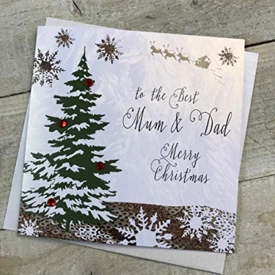 Image of WHITE COTTON CARDS F5 MD&quot;&quot;to The Best Mum &amp; Dad&quot;&quot; Handmade Christmas Card&quot;