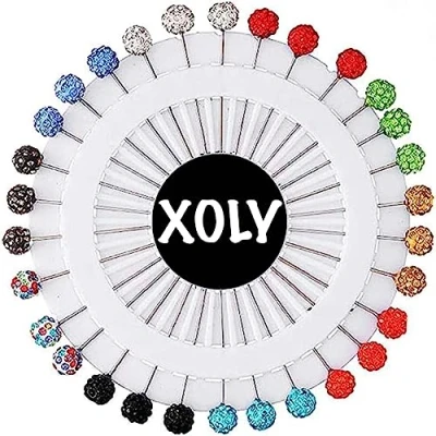 Image of XOLY 30pieces Safety Pin Muslim Hijab Scarf Rhinestone Ball Brooch Straight Head Pins (30X Multi Colour (1 Wheel))
