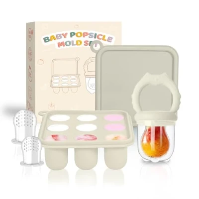 Image of Silicone Baby Fruit Food Feeder Pacifier &amp; Breastmilk Popsicle Freezer Molds, Storage Containers Breast Milk Ice Cubes (Cream)