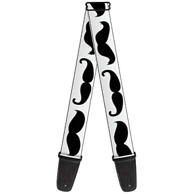 Image of Buckle Down Guitar Strap Multi Mustaches Sketch White/Black 2&quot; Wide 29 54&quot; Length