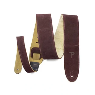 Image of Perri’s Leathers Ltd. Guitar Strap Suede Sheepskin Pad Burgundy Adjustable For Acoustic/Bass/Electric Guitars Made in Canada (DL325S 210)