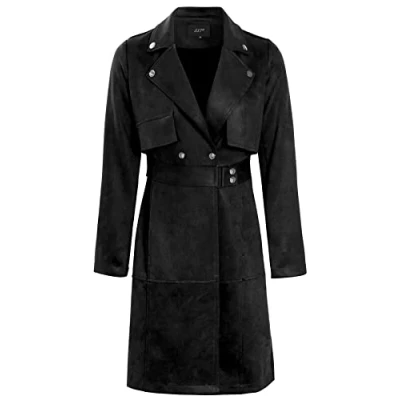 Image of SS7 Womens Faux Suede Biker Trench Coat Black