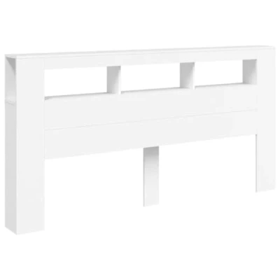 Image of vidaXL LED Headboard White Engineered Wood Construction Modern RGB Lighting In Built Storage Bedroom Furniture