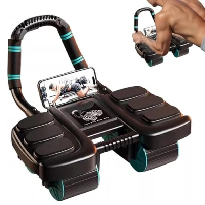 Image of Automatic Rebound Abdominal Roller, Roller Ab Trainer with Elbow Support, Knee Mat, Muscle Training Double Wheels Stable (Black)