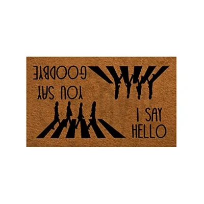 Image of Funny Front Door Mat You Say Goodbye and I Hello Doormat Decor Rubber Non Slip Backing for Outdoor/Indoor Uses, Low Profile Rug Mats Entry 30&quot;(W) X 18&quot;(L)